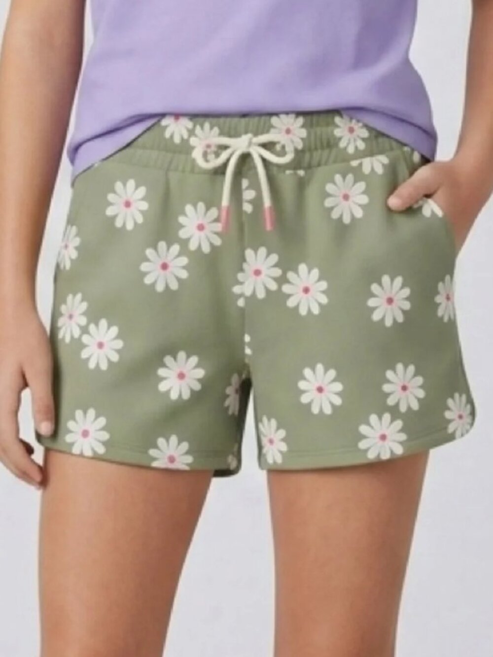 Cat & Jack Girls Daisy Print Shorts Sage Green Pull On Summer Size XL NWT